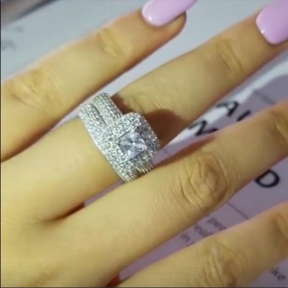 💯 NEW 925 STERLING SILVER 2/SET DIAMOND RING, CUTE RING, SHINY RING. - Picture 5 of 7